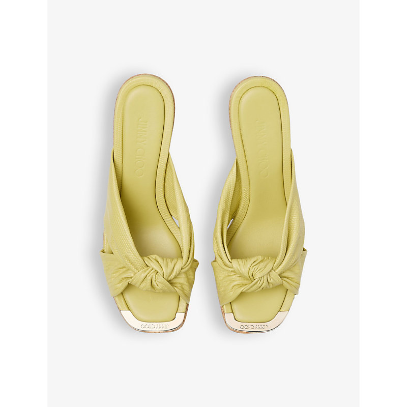 Shop Jimmy Choo Womens Sunbleached Yellow Avenue Knot-embellished Leather Wedge Sandals