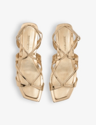 Shop Jimmy Choo Ayla Liquid-gold Leather Sandals