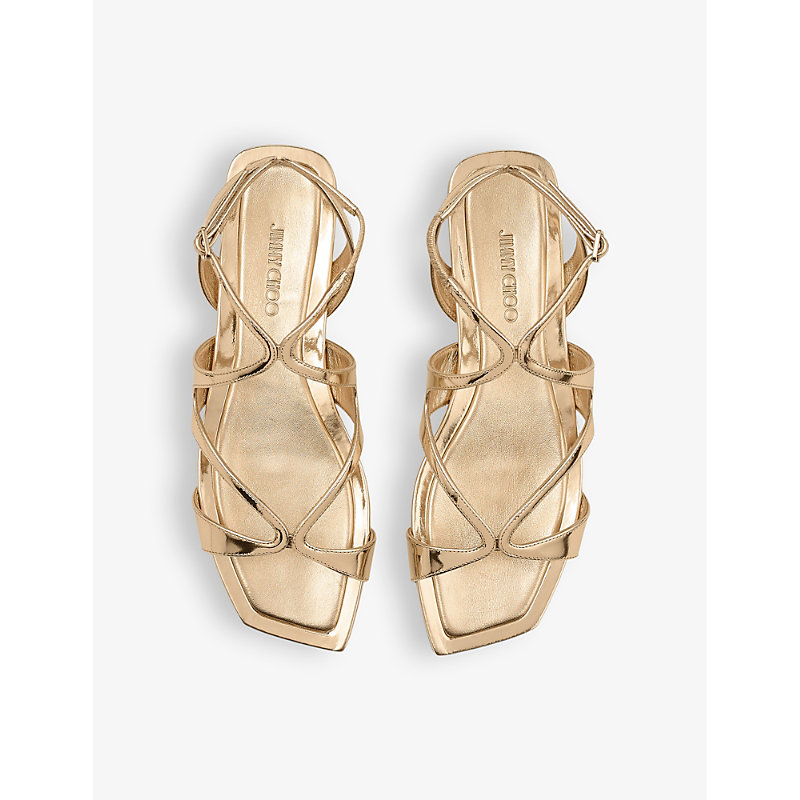 Shop Jimmy Choo Ayla Liquid-gold Leather Sandals