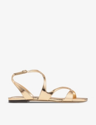 Shop Jimmy Choo Ayla Liquid-gold Leather Sandals