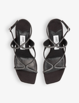 Shop Jimmy Choo Womens Black/smoke Azie 85 Crystal-embellished Satin Heeled Sandals