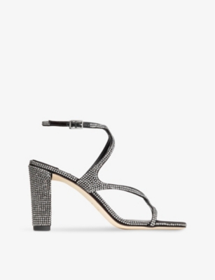 Shop Jimmy Choo Womens Azie 85 Crystal-embellished Satin Heeled Sandals Black/s In Black/smoke