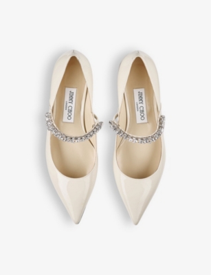 Shop Jimmy Choo Womens Linen Bing 25 Crystal-embellished Patent-leather Flats