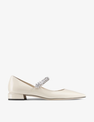 Shop Jimmy Choo Women's Linen Bing 25 Crystal-embellished Patent-leather Flats