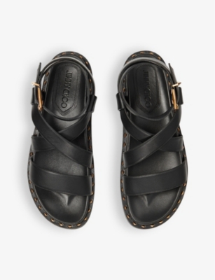 Shop Jimmy Choo Womens Black/gold Blaise Cross-strap Leather Sandals