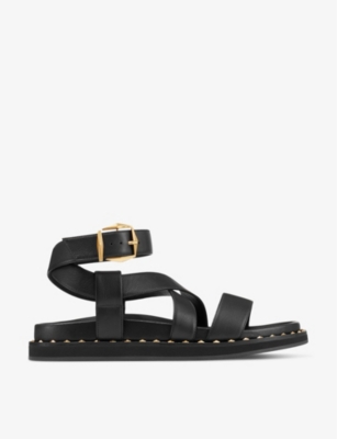 Shop Jimmy Choo Women's Black/gold Blaise Cross-strap Leather Sandals
