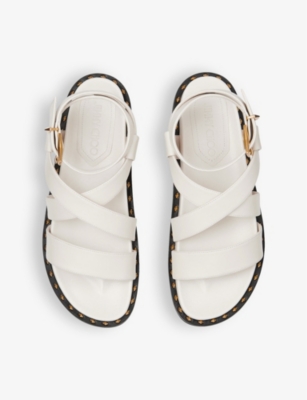 Shop Jimmy Choo Blaise Flat Leather Sandals In Latte/gold