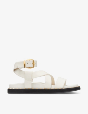 Shop Jimmy Choo Blaise Flat Leather Sandals In Latte/gold