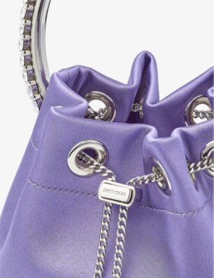 Shop Jimmy Choo Tanzanite Bon Bon Crystal-embellished Satin Top-handle Bag
