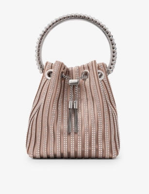 JIMMY CHOO: Bon Bon crystal-embellished suede top-handle bag
