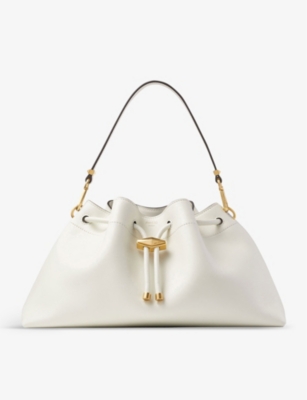 Shop Jimmy Choo Women's Latte/gold Cinch Leather Shoulder Bag