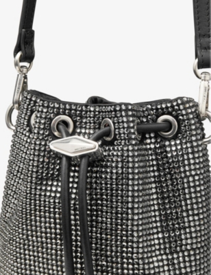 Shop Jimmy Choo Black/antique Silver Cinch Mini Crystal-embellished Satin Cross-body Bag