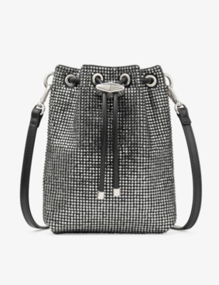 Shop Jimmy Choo Womens Cinch Mini Crystal-embellished Satin Cross-body Bag Black/antique Silver