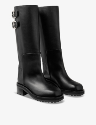 Brooklyn buckle-embellished heeled leather knee-high boots