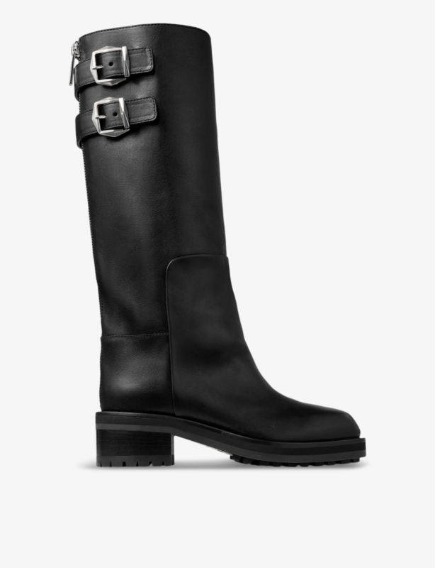 Brooklyn buckle-embellished heeled leather knee-high boots