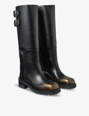 Brooklyn buckle-embellished heeled brushed-leather knee-high boots