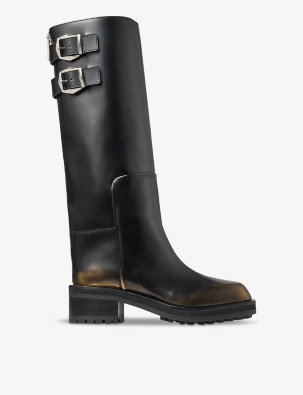 Brooklyn buckle-embellished heeled brushed-leather knee-high boots