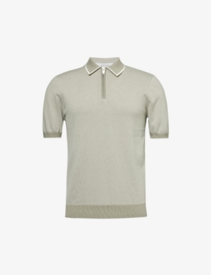 Shop Arne Mens Sage Zipped Cotton-knit Polo Shirt