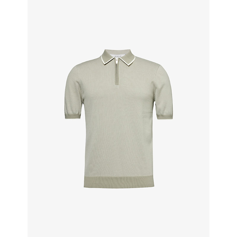 Shop Arne Men's Sage Zipped Cotton-knit Polo Shirt