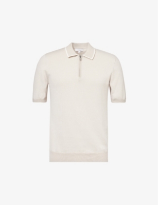Shop Arne Mens Stone Zipped Cotton-knit Polo Shirt