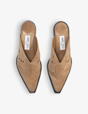 Shop Jimmy Choo Cece Patterned Suede Heeled Mules In Rattan Mix