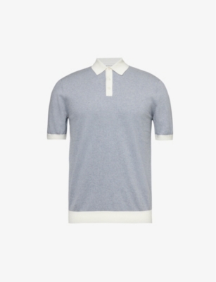 Shop Arne Mens Vy Contrast-trim Relaxed-fit Cotton-knit Polo Shirt In Navy