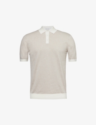 Shop Arne Men's Oatmeal Contrast-trim Relaxed-fit Cotton-knit Polo Shirt