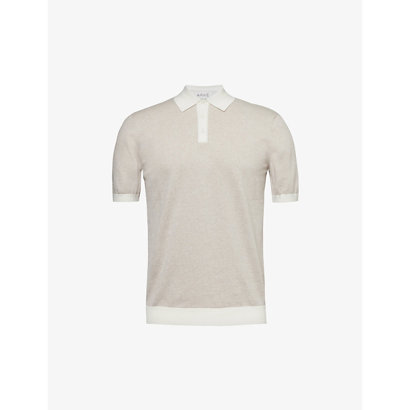 Shop Arne Men's Oatmeal Contrast-trim Relaxed-fit Cotton-knit Polo Shirt