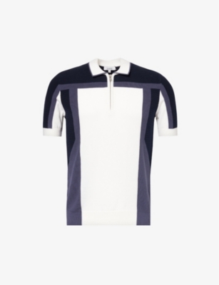 Shop Arne Mens Vy Colour-block Ribbed Cotton-knit Polo Shirt In Navy