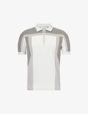 Shop Arne Mens Sage Colour-block Ribbed Cotton-knit Polo Shirt