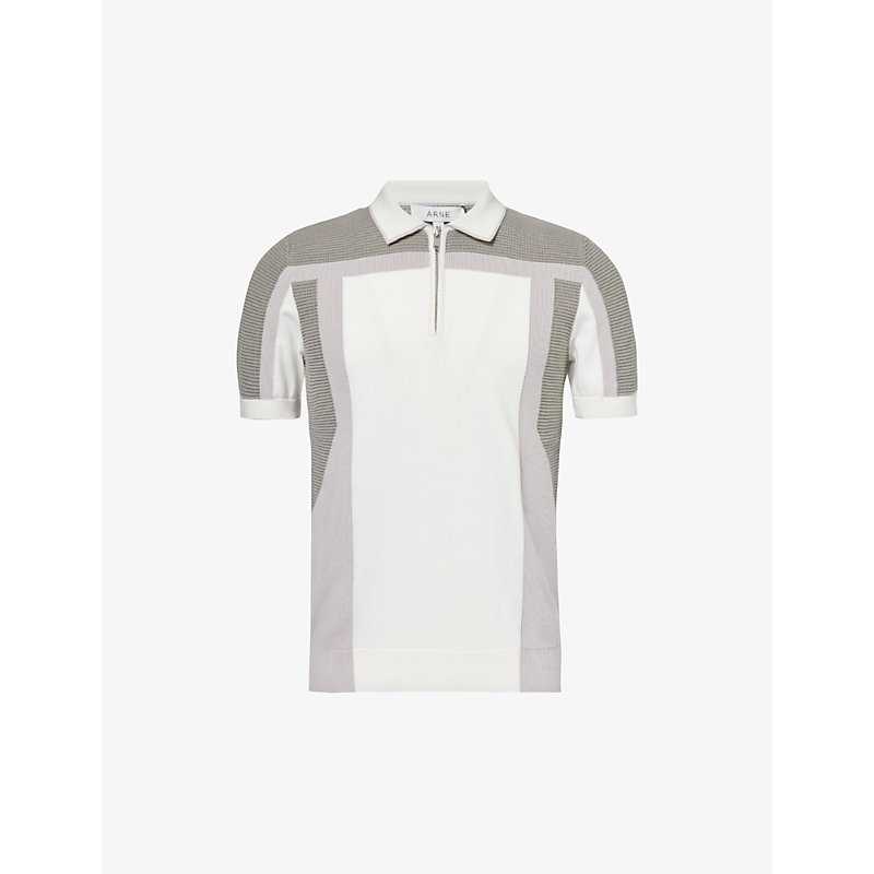 Shop Arne Men's Sage Colour-block Ribbed Cotton-knit Polo Shirt