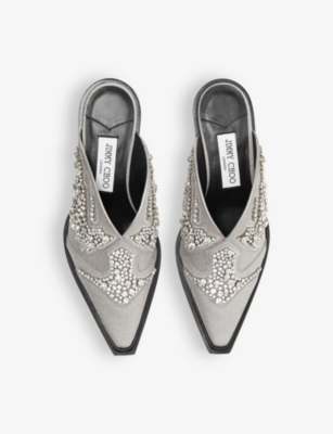 Shop Jimmy Choo Womens  Cece 60 Crystal-embellished Woven Heeled Mules In Silver Mix