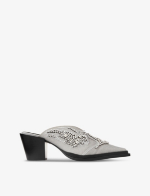 JIMMY CHOO: Cece 60 crystal-embellished woven heeled mules