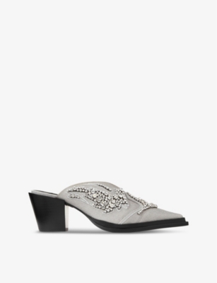 Shop Jimmy Choo Womens  Cece 60 Crystal-embellished Woven Heeled Mules In Silver Mix