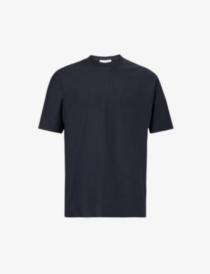 Shop Arne Mens Navy Crewneck Relaxed-fit Short-sleeved Cotton T-shirt