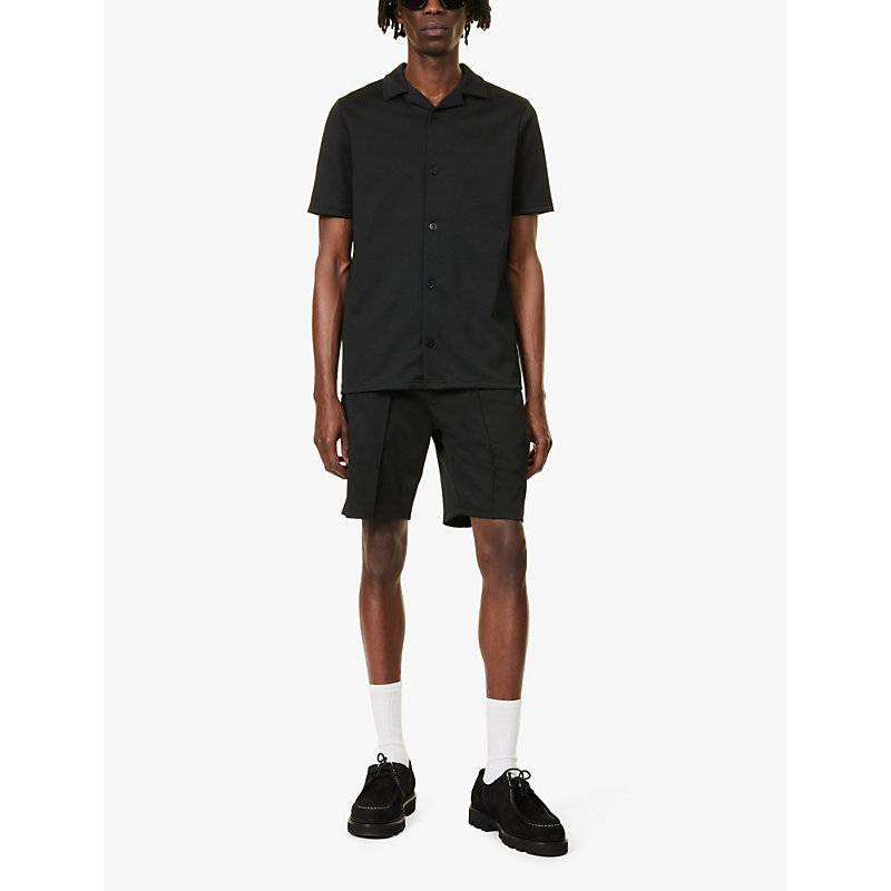 Shop Arne Men's Black Chevron-textured Relaxed-fit Stretch-woven Shirt