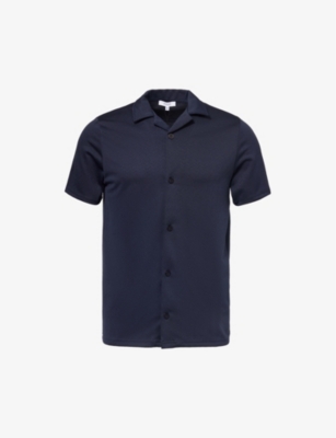 Shop Arne Mens Navy Chevron-textured Relaxed-fit Stretch-woven Shirt