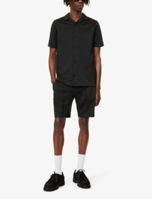 Shop Arne Men's Black Textured Elasticated-waistband Woven-blend Shorts