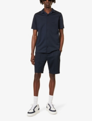 Shop Arne Men's Navy Textured Elasticated-waistband Woven-blend Shorts