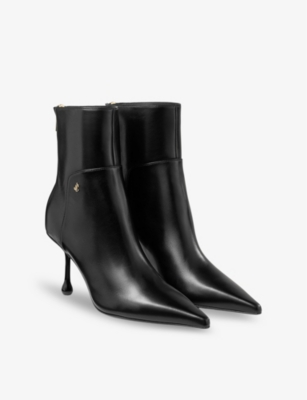 Jimmy Choo Womens Black Cycas 80 Logo-embellished Leather Heeled Ankle Boots In Black
