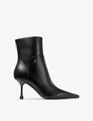 Jimmy Choo Womens Black Cycas 80 Logo-embellished Leather Heeled Ankle Boots In Black