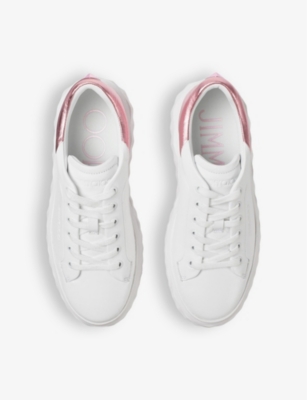 Shop Jimmy Choo Women's V White/pink Sherbet Diamond Maxi Brand-embellished Leather Low-top Trainers