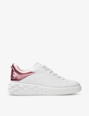 Shop Jimmy Choo Womens Diamond Maxi Brand-embellished Leather Low-top Trainers V White/pink Sherbet