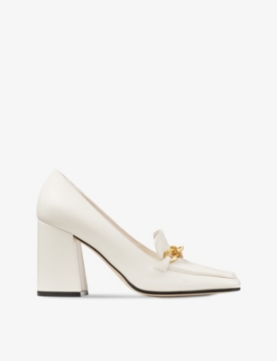 JIMMY CHOO: Diamond Tilda chain-embellished leather heeled loafers
