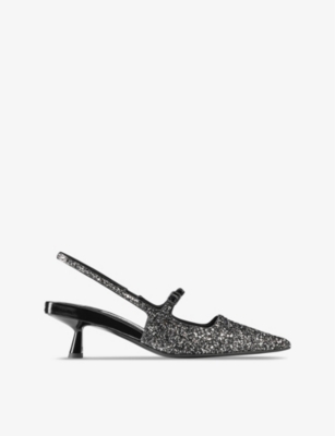 Jimmy Choo Sparkling 45mm Pointed Toe Slingback Pumps In Silver/black/black