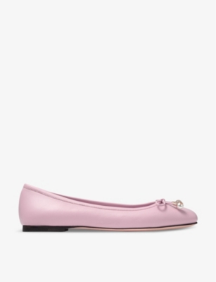 Shop Jimmy Choo Women's Rose Elme Bow-embellished Leather Ballet Pumps