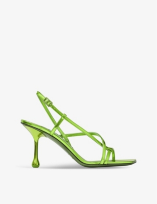 Shop Jimmy Choo Etana 80 Leather Heeled Sandals In Matcha