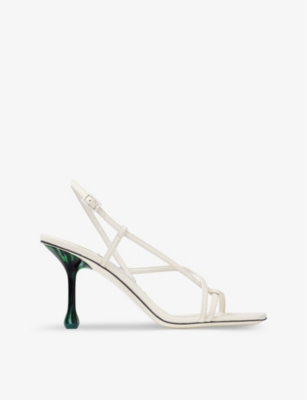 Shop Jimmy Choo Women's Latte/malachite Etana 80 Leather Heeled Sandals