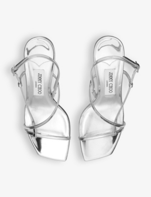 Jimmy Choo High Heel Metallic Sandals With Buckle Strap In Silver
