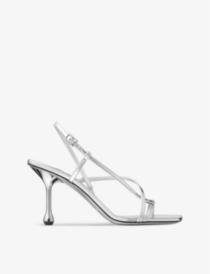 Shop Jimmy Choo Women's Silver Etana 80 Leather Heeled Sandals